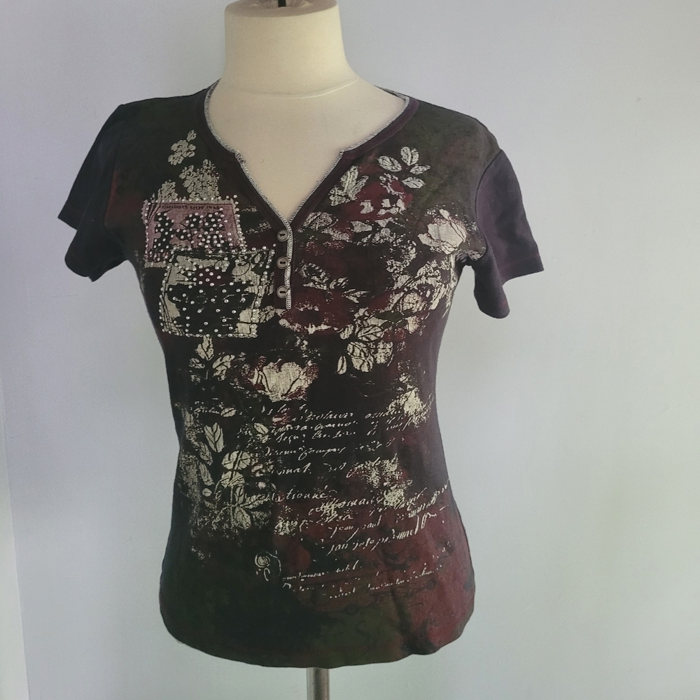 Paradisio Floral Graphic Women's Top - Black and Red Size M